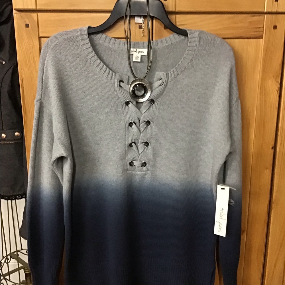 Tribal blue gray sweater
